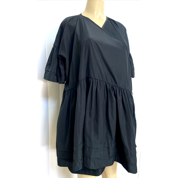 CECILIE BAHNSEN Black Wrap Dress Short Sleeve Ruffled V neck Mini XS S - Picture 2 of 10